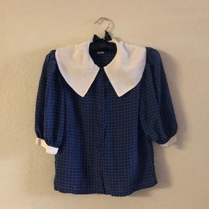 100% silk Flora Kung design cottagecore bubble sleeve large collar sailor blouse